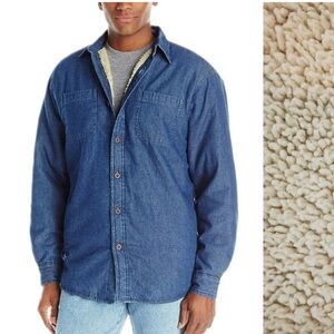 Wrangler Premium Sherpa Fleece Denim Button Up Shirt Shacket Size L Mens Western